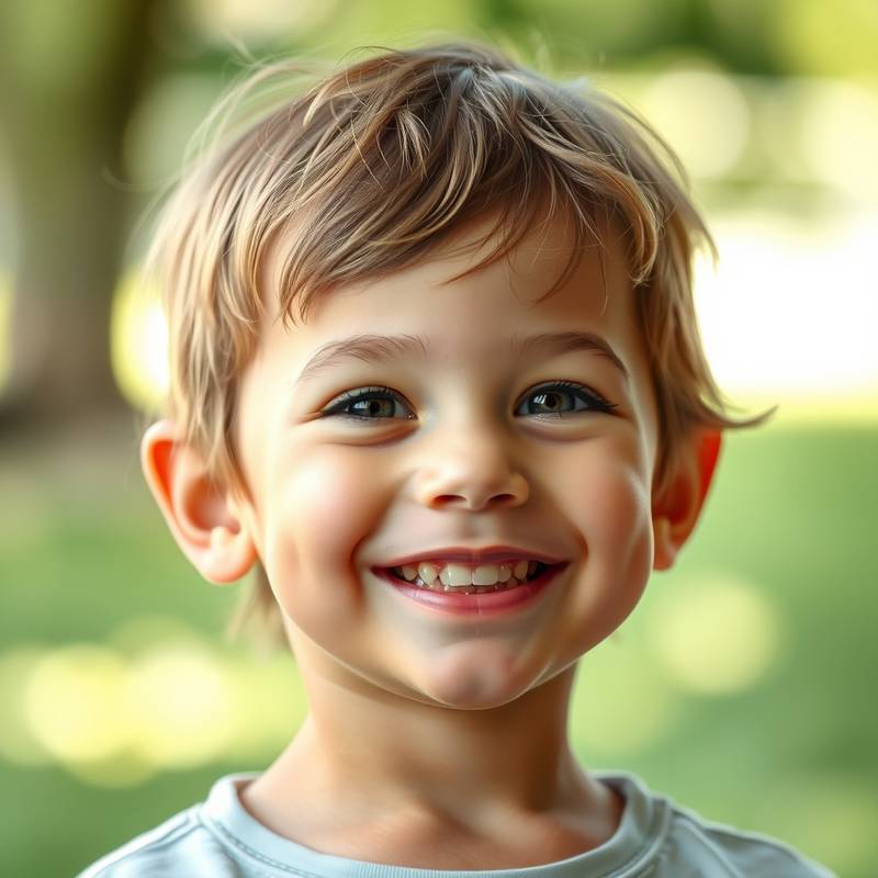 Portrait d'un enfant souriant dans un cadre naturel, capturant son innocence et sa joie de vivre.