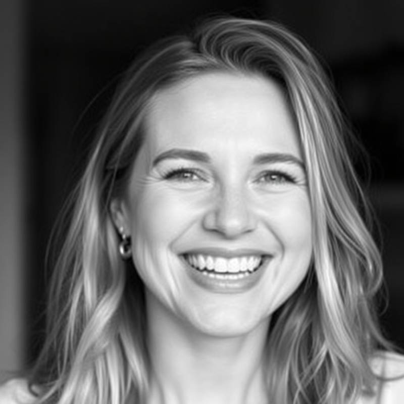 Portrait en noir et blanc d'une femme rayonnante, capturant sa joie et sa confiance.
